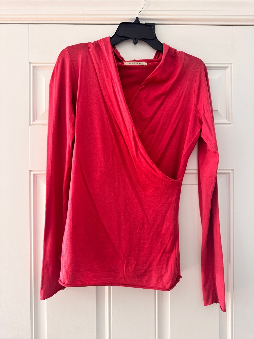 Velvet Crimson Wrap-Front Long Sleeve Top